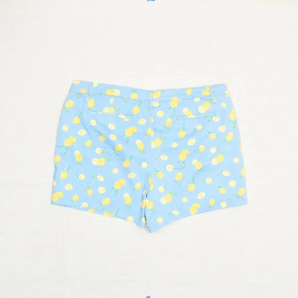 NEW St. John's Bay Women Chino Shorts Lemons Zip Cotton Blue Plus Size 20